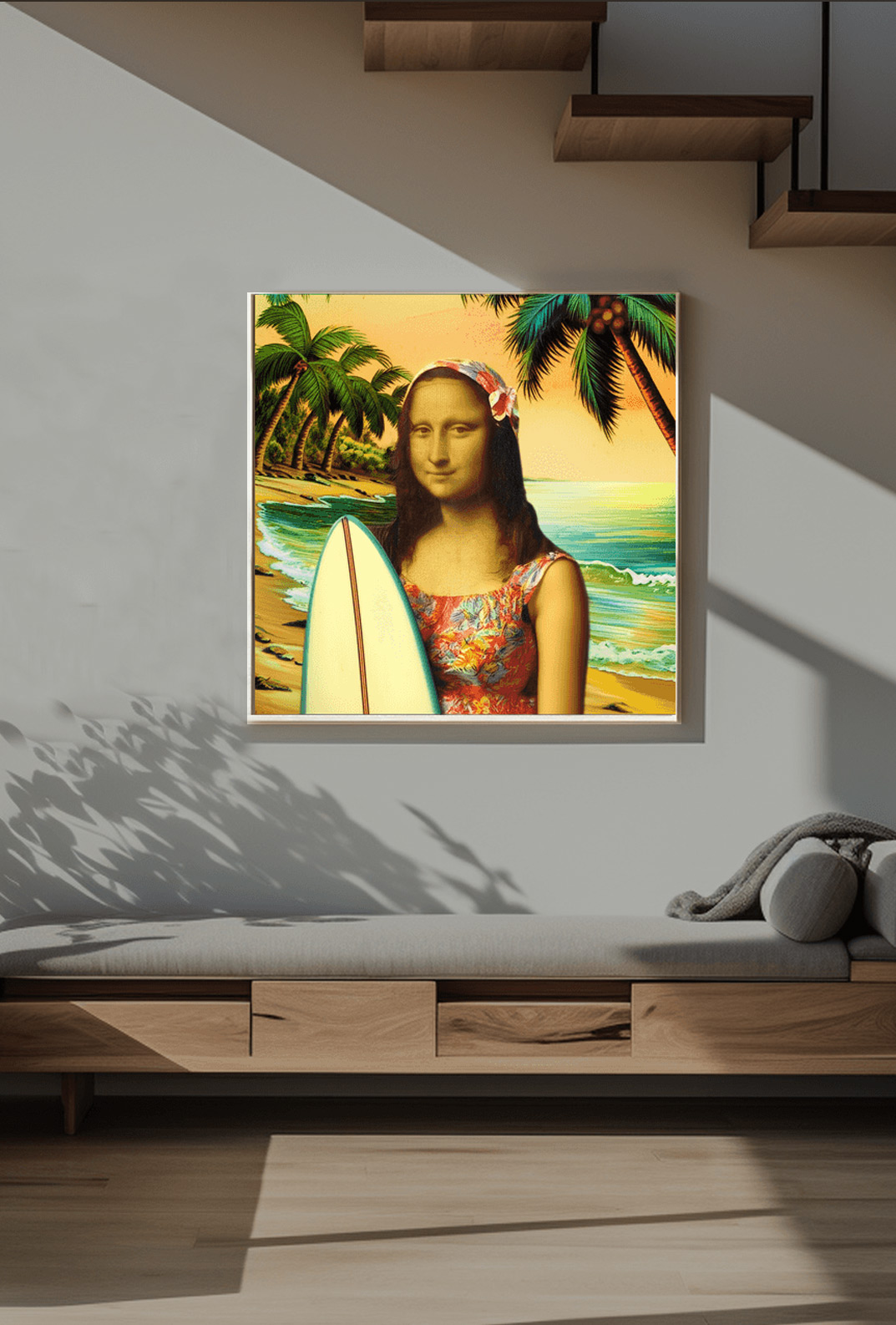 Un salon avec un tableau fait en IA